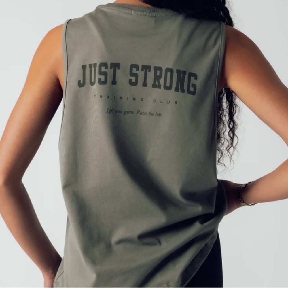 Just Strong TRAINING CLUB DROP ARM TANK - WASHED OLIVE-New-Size XL - Picture 2 of 7